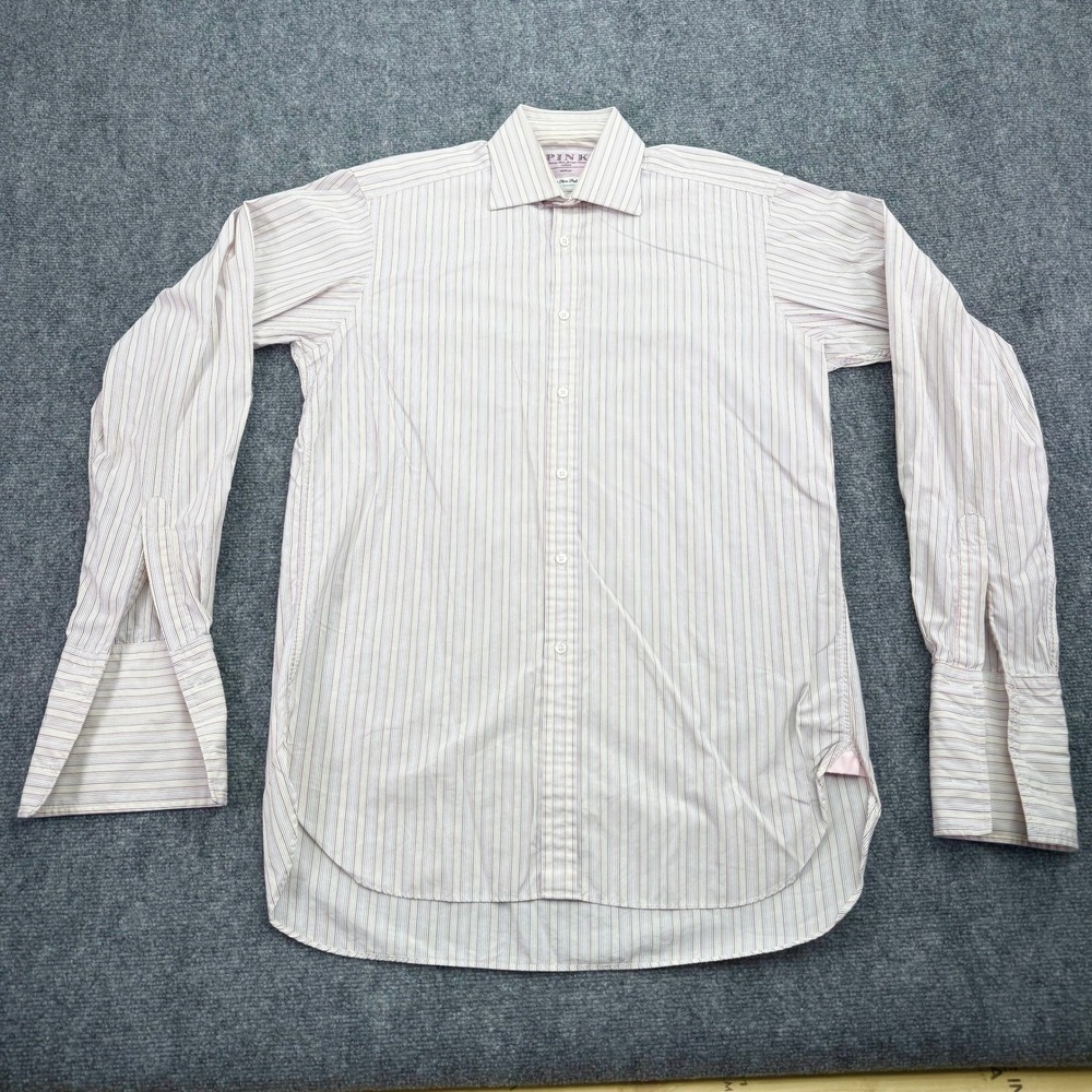 Thomas Pink Shirt Mens 15 35 Striped Superfine‎ Two Fold 170s Button Up IRELAND